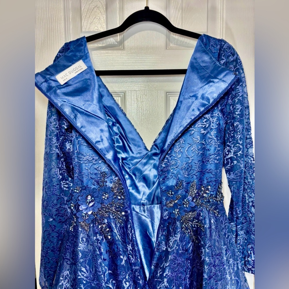 NWT MAC DUGGAL SZ 6 Midnight Blue Tea Length Sequin Gown #112181 - Picture 7 of 12